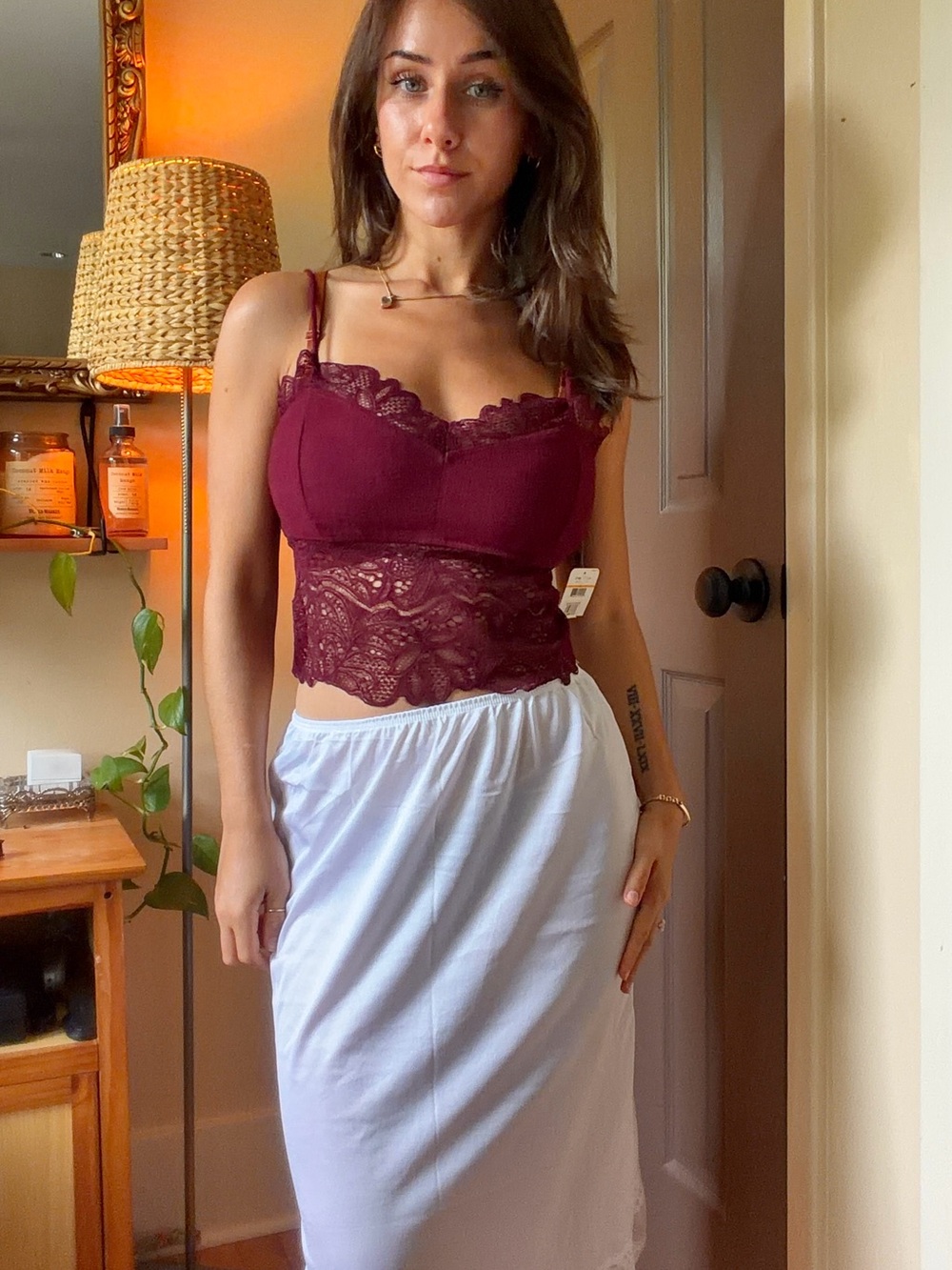 NEW Free People wine boho indie sleaze romantic lace tank size small WITH TAGS